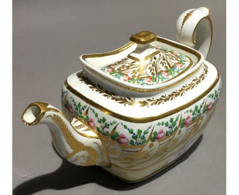 A Spode porcelain teapot and cover, circa 1805, red painted SPODE 312; together with a Spode New Fayence earthenware shell sh