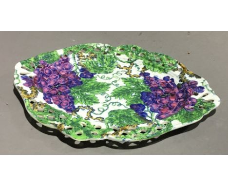 A Spode pearlware pierced and basked moulded shaped oval two handled stand, circa 1820, impressed SPODE/9, blue printed SPODE