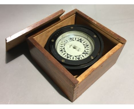 An early 20th century boxed ships compass by E.S. Ritchie and Sons, Boston, USA