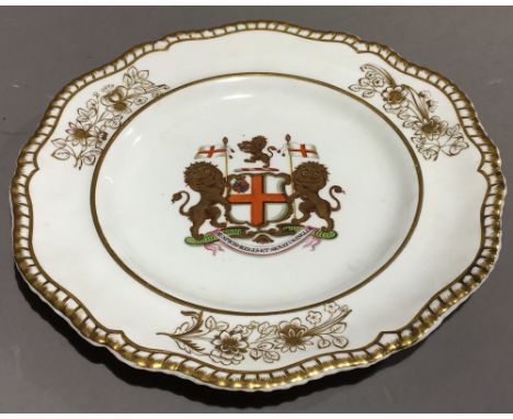 A Spode felspar porcelain armorial plate, finely painted in the centre with the arms of The East India Company, circa 1815-18