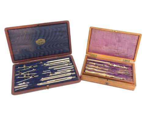 Two late 19th/ early 20thC cased drawing instrument sets, comprising a mahogany cased example for West Riding Surveyor, and a