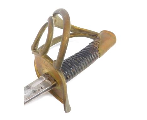 An early 19thC French Cuirassier trooper's sword, possibly 1816 pattern, with leather grip and brass pommel and guard, straig