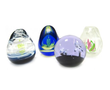 Three Caithness paperweights, comprising Labyrinth, Shifting Sands and Dusk, together with a further paperweight decorated ce