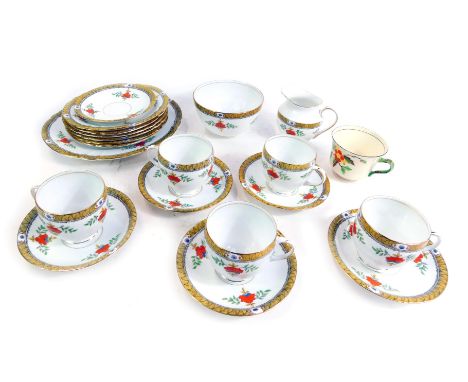 A Melba bone china part tea service, each piece decorated with flowers against a white ground, with gilt highlights, to inclu