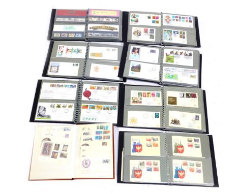 Philately.  To include first day covers and world stamps, mainly 1980s and onwards, enclosed in eight albums. (1 box)