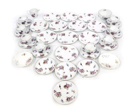 A Copeland Spode porcelain Dresden Rose pattern part tea service, comprising cream jug, sugar bowl, eight tea cups, twelve sa