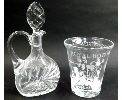 A Royal Botanical Gardens Kew glass vase, of cylindrical tapering form, etched decoration depicting flowering strawberry plan