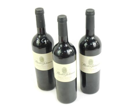 Three bottles of Martin Johnson Vintage 2003 Shiraz Merlot.