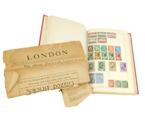 A Cardinal Stamp album, containing stamps for Iceland, Haiti, French Colonies, Canada, Brazil, etc. together with vintage map