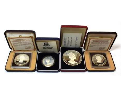 Falkland Islands, 2 x Commemorative Sterling Silver Proof Coins comprising: (1) £25 '100th Anniversary of Self Sufficiency' 1