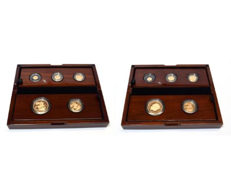 The Royal Mint 2015 Five Sovereign Gold Coin Proof Twin Sets Featuring The Fifth Portrait First Edition Proof Set and the Sta