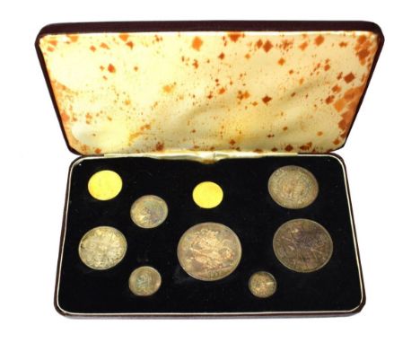 Victoria (1937-1901), specimen set, 1887, sovereign down to threepence, jubilee head, in later fitted case. The sovereign wit