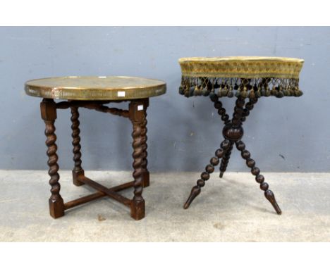 A gypsy table on bobbin turned legs and an oriental style tray top folding table. (2).   