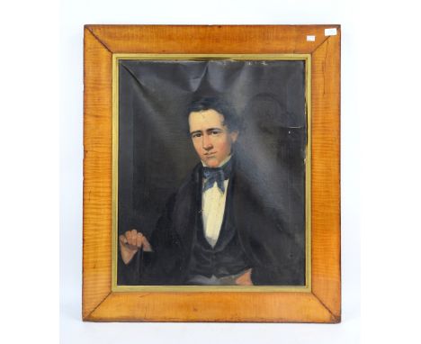 19th century portrait of man in a black  jacket, oil on canvas,  .   