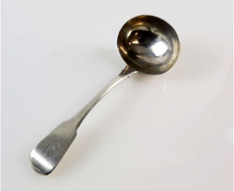 Small silver sauce ladle, the handle with monogram, 16 cm long, .   