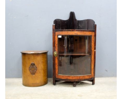 Glazed corner cabinet, a sewing box and a wall shelf .   