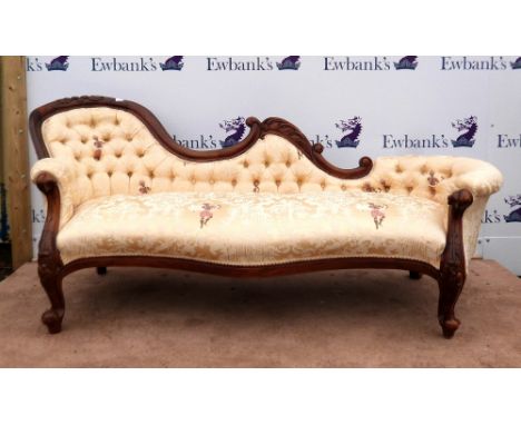 19th century style mahogany framed button back settee.   