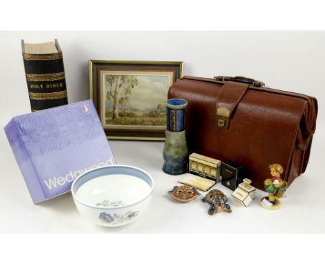 Victorian family bible in leather case, Hummel figure, Wade , Wedgwood Susie cooper bowl, perfume bottles to include Chanel m