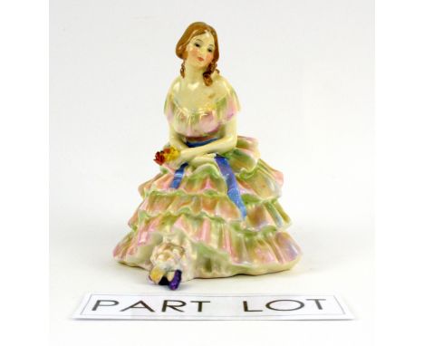 A Royal Doulton figure entitled 'Gwendolen' (HN1494) af, a studio pottery dish and an Italian glass decanter. (3).   