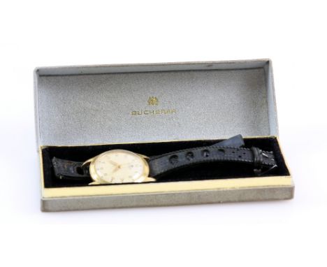  A Bucherer gentleman's gold plated  wrist watch the signed dial with gold numbers and minute track fitted with a calibre 128