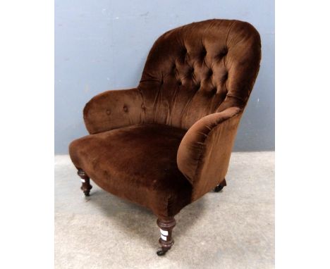 Mahogany framed button back armchair..   