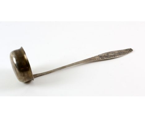 German silver sauce ladle, the handle with monogram, stamped 800, 30 cm long.   