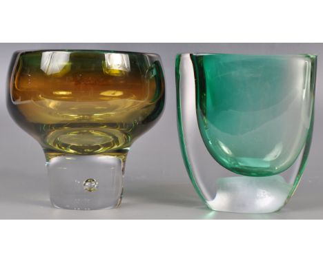 Vicke Lindstrand - Kosta Boda - two mid-century 1960's Swedish studio art glass pieces. The first being a smoked brown with g