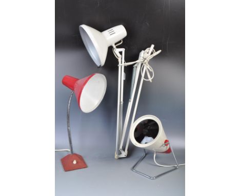 A collection of x3 original retro vintage lamps / lights, to include; a vintage Ledu Type 231 desktop / worktop industrial an