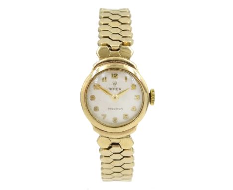 Rolex Precision 9ct gold ladies manual wind wristwatch, case No. 359099 and hallmarked Chester 1960, on three row hexagonal b