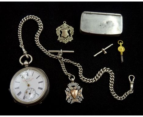 Victorian silver open face key wound "Perfection Lever" lever pocket watch by Kay's, white enamel dial with subsidereary seco