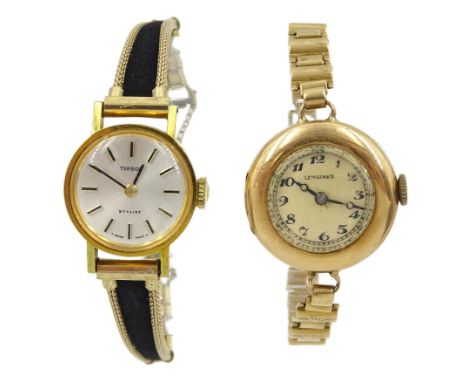 Longines 14ct gold ladies manual wind wristwatch, on 9ct gold strap and a Tissot Stylist plated wristwatchCondition Report:Lo