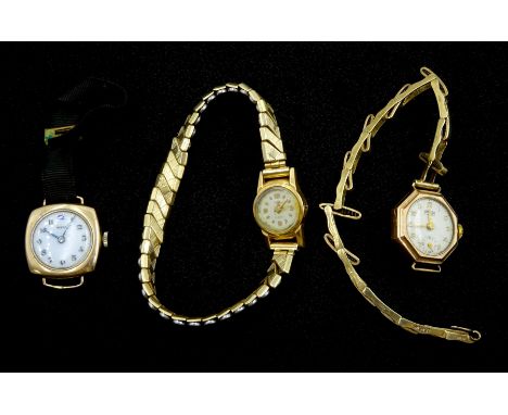 MuDu 18ct gold ladies wristwatch, on expanding gilt bracelet, Trebex 9ct wristwatch, on 9ct gold expanding link bracelet and 