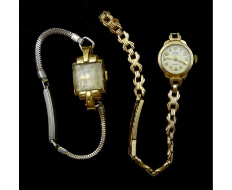 Tudor 9ct gold ladies manual wind wristwatch, Birmingham 1951, on gilt strap and a Trebex 9ct gold wristwatch, on 9ct gold st