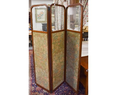 An Edwardian Three-Fold Screen, with glazed panels above, each panel 178cm by 46cm