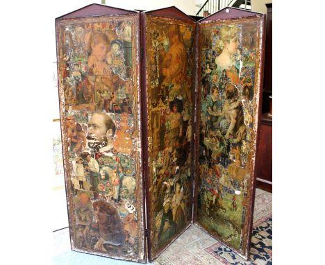 A Victorian Scrapwork Three-Fold Screen, each panel 57cm by 168cm
