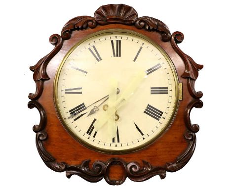 A Victorian Carved Mahogany Drop-Dial Passing Strike Wall Clock, circa 1850, single fusee movement passing hour strike on a b