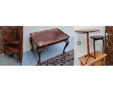 A Reproduction Mahogany Tray Top Table, the moulded rectangular top on carved legs and ball and claw feet, 78cm by 51cm by 52
