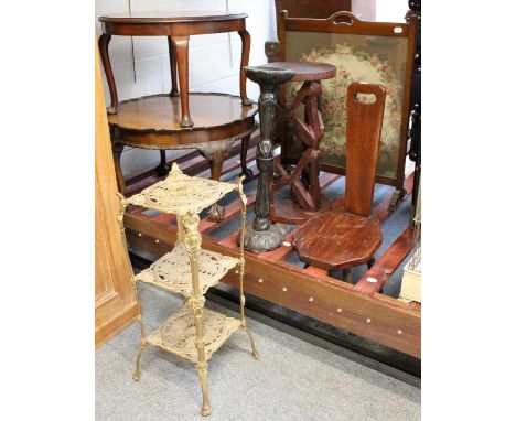A Group of Furnishing Items, including: a reproduction burr walnut coffee table, with piecrust top and ball and claw feet, a 
