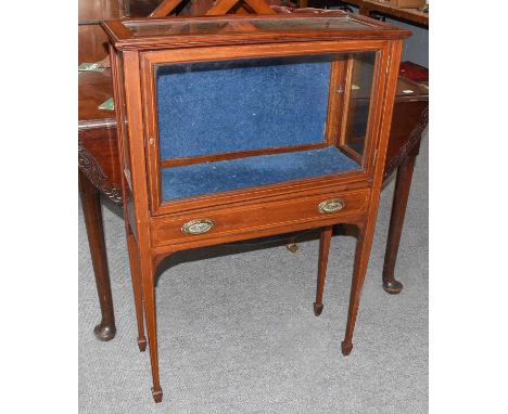 A Small Inlaid Glazed Cabinet, raised on tapering square section legs, 63cm by 25cm by 96cm (one draw)Fair condition througho