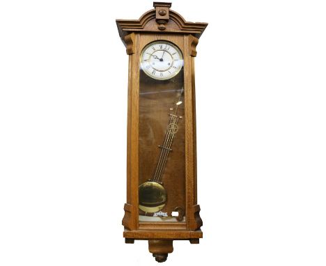 A Modern Vienna Type Double Weight Driven Striking Wall Clock and A Small Striking Oak Longcase Clock, circa 1920 (2)