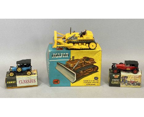 BOXED CORGI MAJOR TOYS, 1107 euclid TC-12 tractor with lever operated dozer blade, yellow body, and 2 x boxed Corgi Classics,