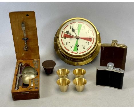 ELLIOTT BRASS CASED BULKHEAD SHIPS CLOCK, 20.5cms diam., vintage jewellers scale and weights, Industrial Diamond Co. Ltd, Lon