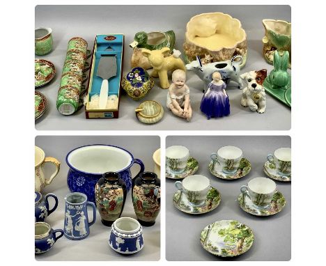 MIXED ASSORTMENT OF CERAMICS including an Adams blue and white jasperware three-piece tea service with EPNS rim, Shelley 'Woo