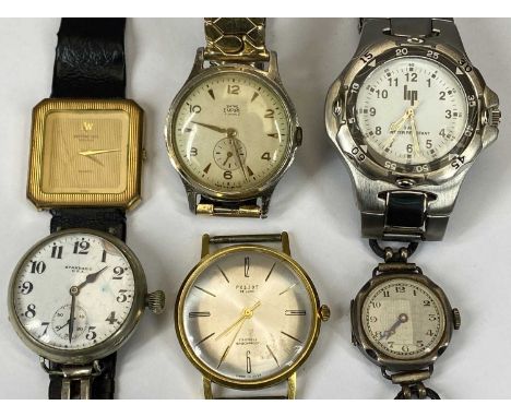 VINTAGE &amp; LATER LADY'S AND GENTS WRISTWATCHES x 6, to include a silver cased lady's wristwatch with leather strap, the di