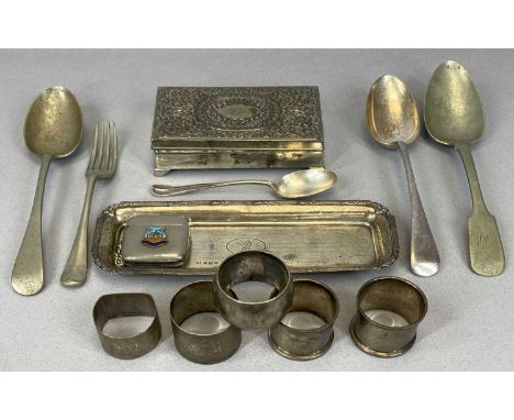 HALLMARKED SILVER &amp; EPNS WARE, 6+7 respectively, to include a silver candle snuffer stand or pen tray, Birmingham 1911, i