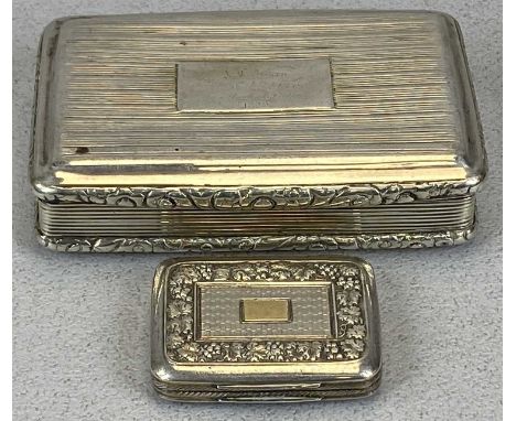 GEORGE IV SILVER VINAIGRETTE &amp; A SNUFF BOX, BIRMINGHAM 1816, SAMUEL PEMBERTON &amp; 1827, MAKER'S MARK T S, respectively,