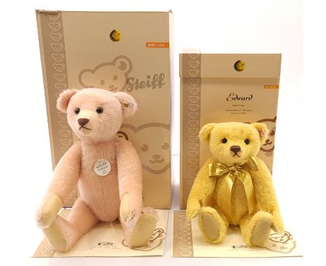 Steiff Teddy Bear Pair Including: (1) Steiff Teddy Bear 35, pink mohair 1908 replica, white tag 408557, including certificate