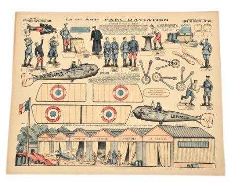 Imagerie Pellerin (Epinal, France) antique toy La 5me Arme: Parc d'Aviation Serie de Guerre No 20 hand coloured lithograph sh