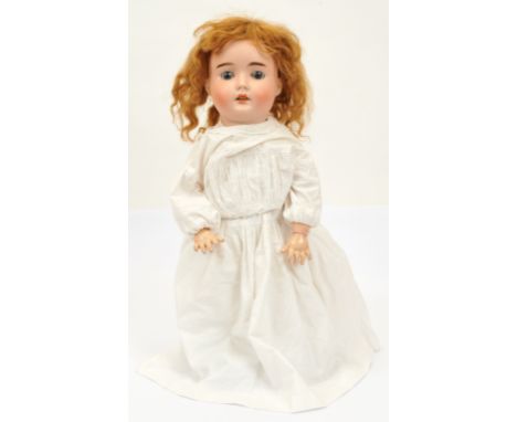 Theodor Recknagel antique bisque doll, German, impressed 24 R 8 A, weighted blue eyes, open mouth, composition and wood ball 