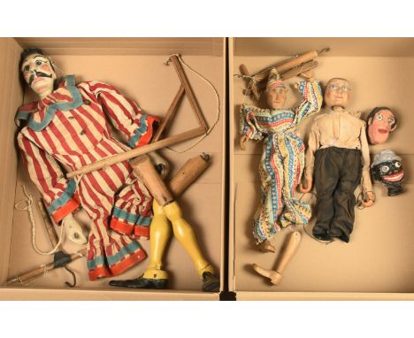 Vintage Marionettes / Puppets, wooden and composition, including large wooden carved jester, painted features, legs are detac